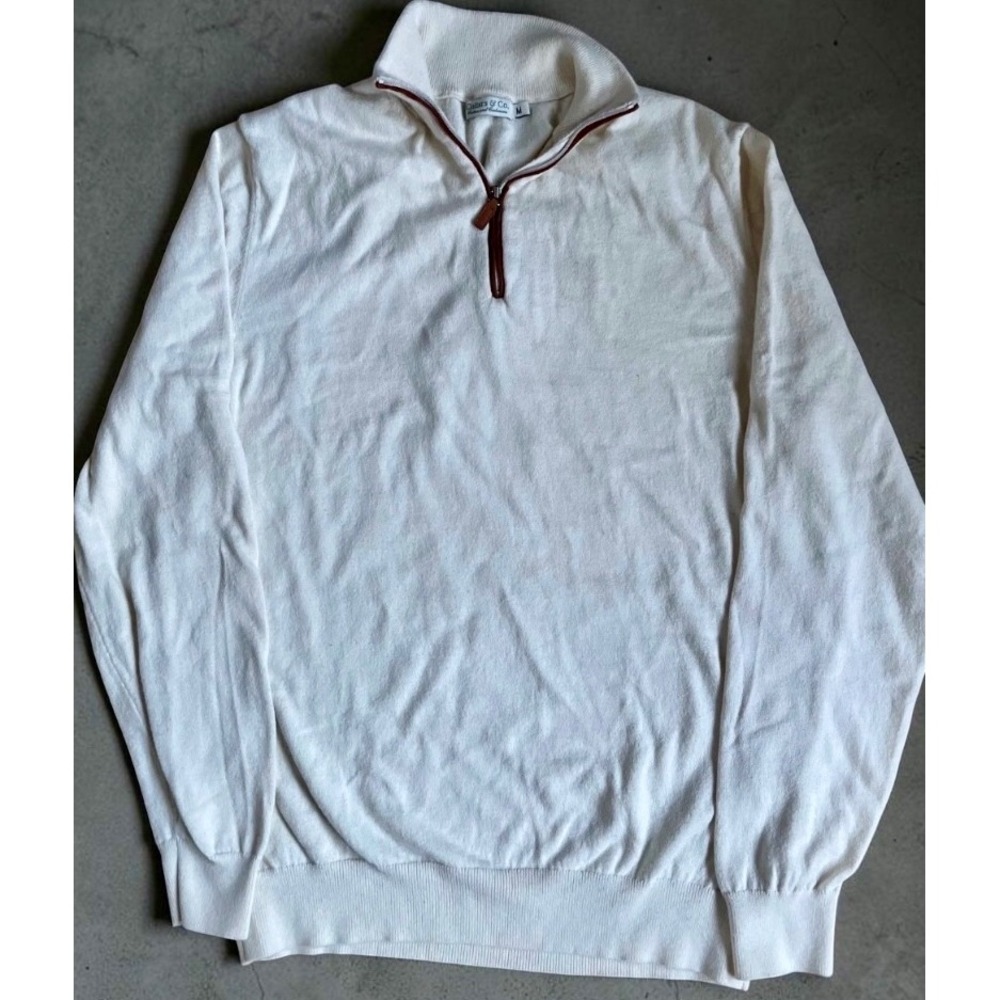 Collars & Co Mens Cotton Cashmere Quarter Zip Sweater White Cream Medium